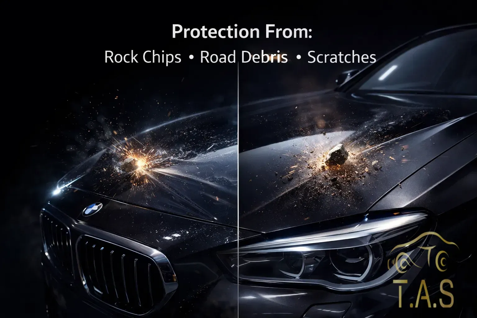 PPF absorbs stone chips and road debris protecting car paint from damage | T.A.S Detailing Studio