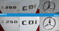 Benz logo cleaning, before and after