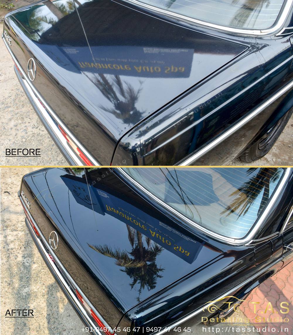 Benz boot, polishing, before and after, 240D Blue Benz boot, polishing, before and after, 240D Blue